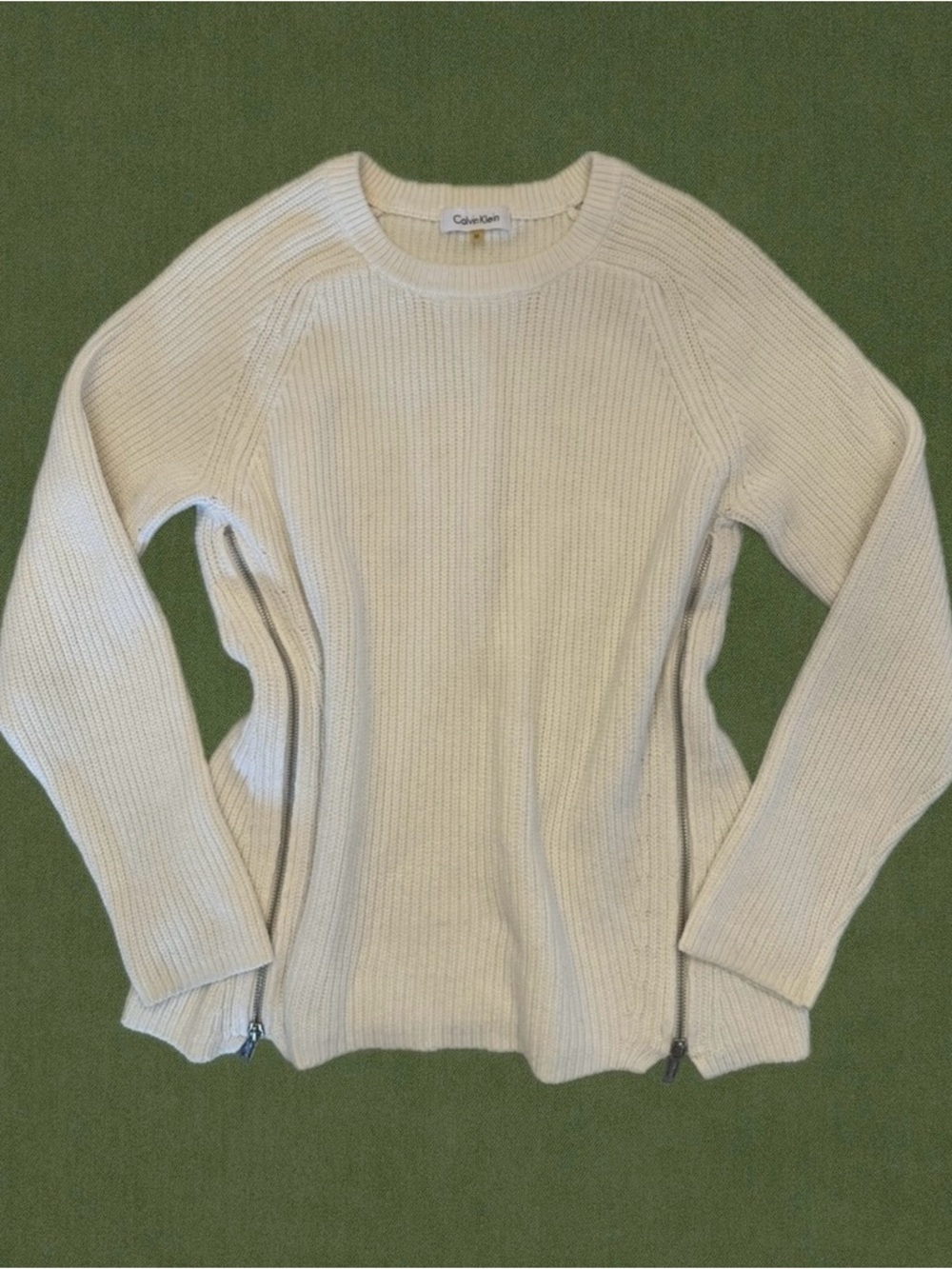 Calvin Klein Cream Ribbed Knit Sweater